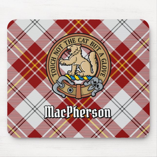 Clan MacPherson Crest over Red Dress Tartan Mouse Mat (Front)