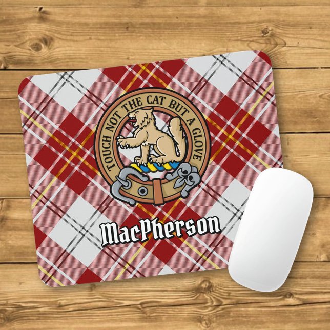 Clan MacPherson Crest over Red Dress Tartan Mouse Mat (Creator Uploaded)