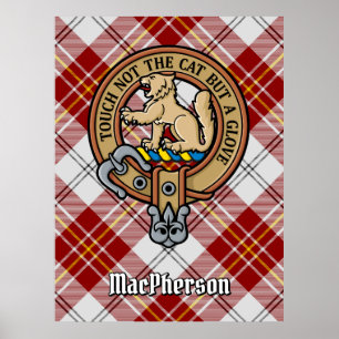 Clan MacPherson Crest over Red Dress Tartan Poster