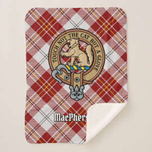 Clan MacPherson Crest over Red Dress Tartan Sherpa Blanket