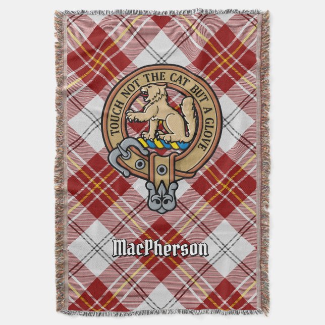 Clan MacPherson Crest over Red Dress Tartan Throw Blanket (Front Vertical)