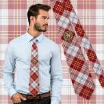 Clan MacPherson Crest over Red Dress Tartan Tie<br><div class="desc">Clan MacPherson crest badge surrounded by a strap and buckle over red dress tartan background. Custom text.</div>