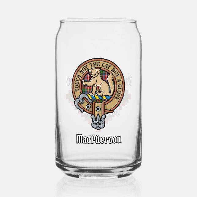 Clan MacPherson Crest over Tartan Can Glass (Front)