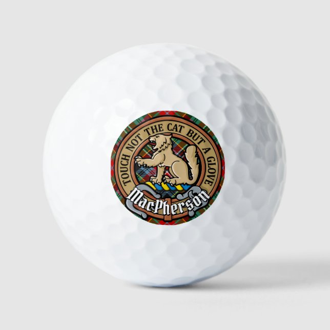 Clan MacPherson Crest over Tartan Golf Balls (Front)