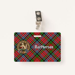 Clan MacPherson Crest over Tartan ID Badge