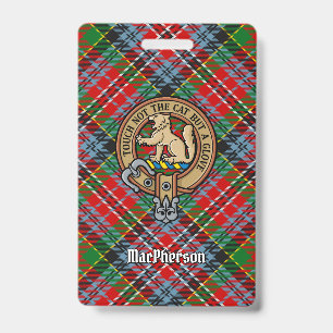 Clan MacPherson Crest over Tartan ID Badge