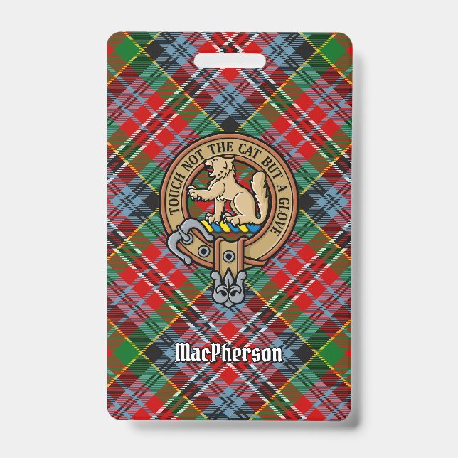 Clan MacPherson Crest over Tartan ID Badge (Front)