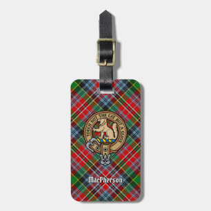 Clan MacPherson Crest over Tartan Luggage Tag