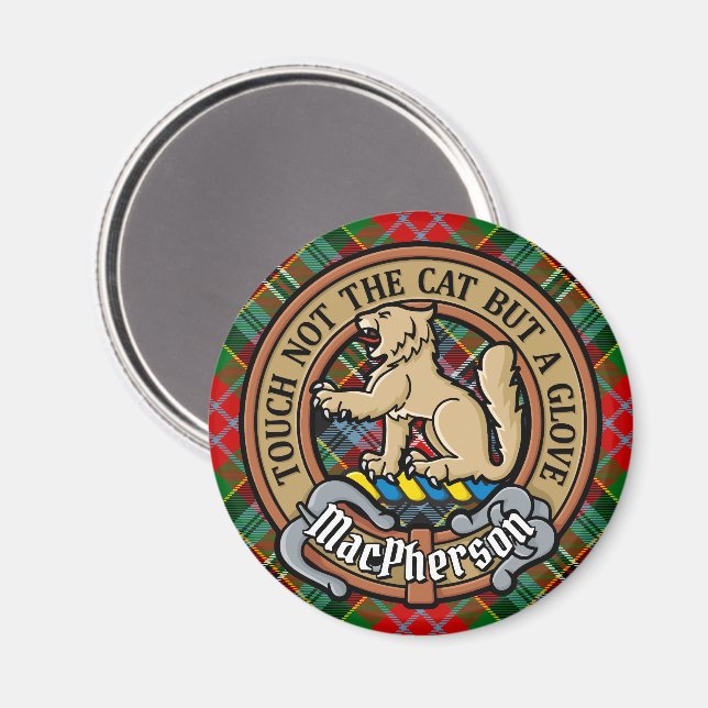 Clan MacPherson Crest over Tartan Magnet (Front/Back)