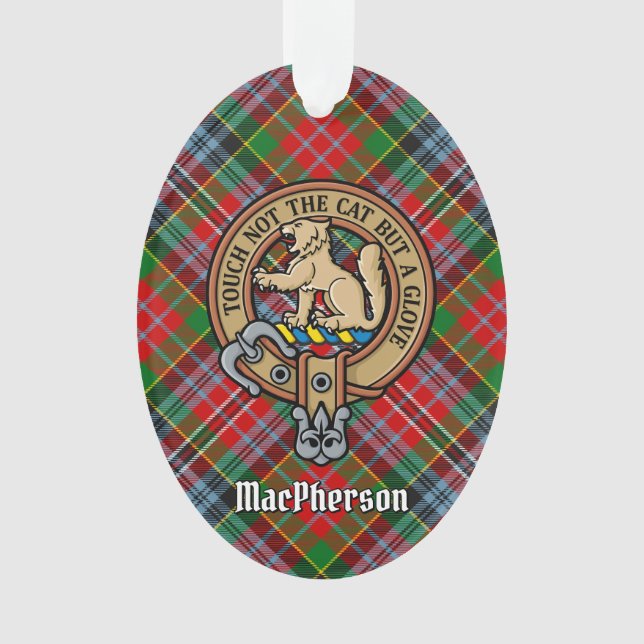 Clan MacPherson Crest over Tartan Ornament (Front)