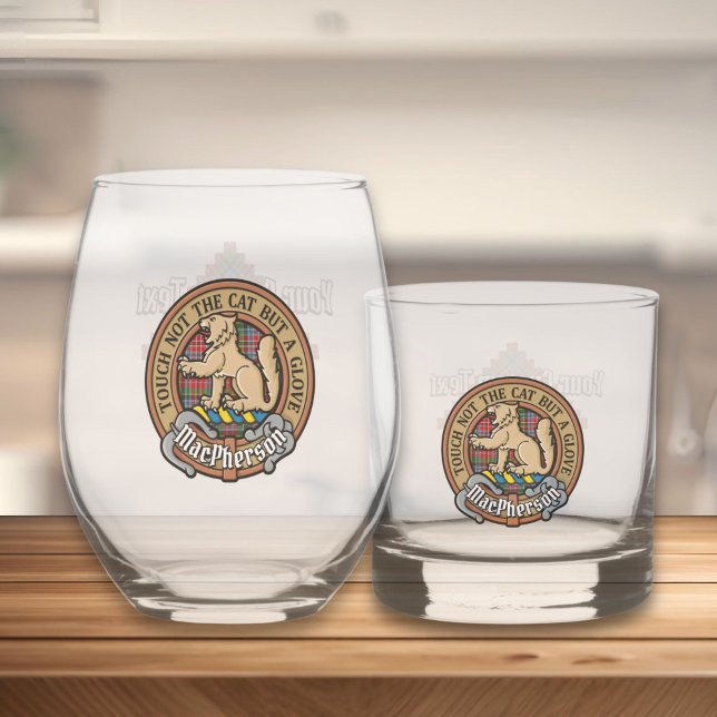 Clan MacPherson Crest over Tartan Whiskey Glass (Creator Uploaded)