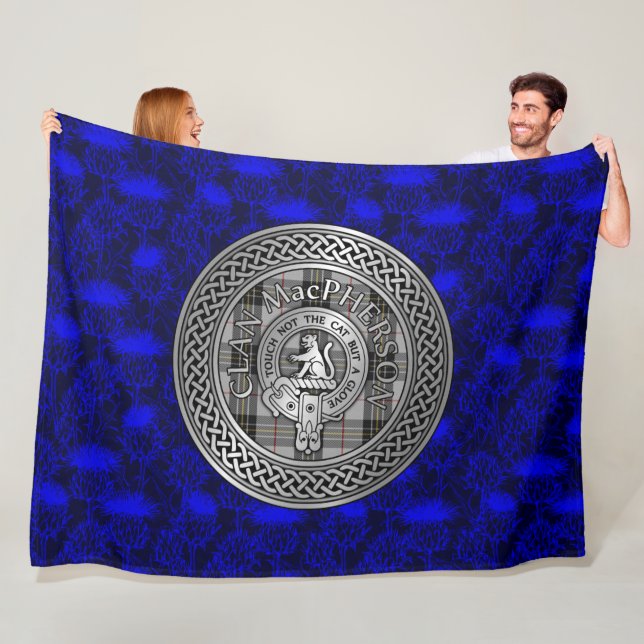 Clan MacPherson Crest & Tartan Knot Fleece Blanket (In Situ)