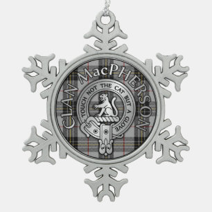 Clan MacPherson Crest & Tartan Snowflake Pewter Christmas Ornament