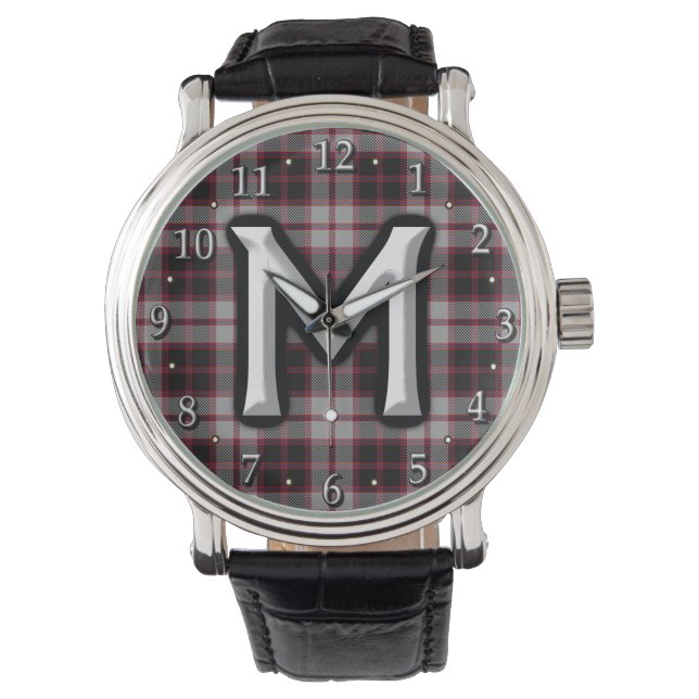 Clan MacPherson Letter M Monogram Tartan Watch (Front)