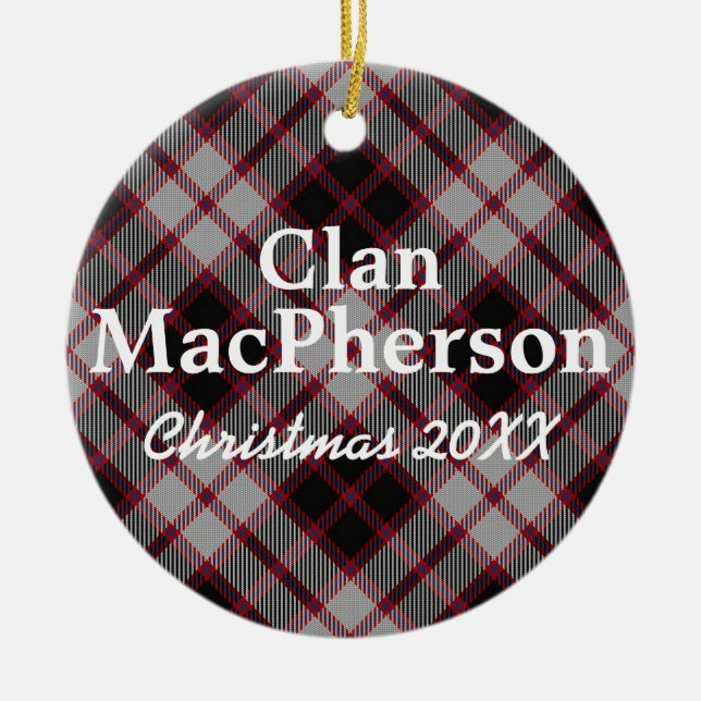 Clan MacPherson Scottish Tartan Ceramic Tree Decoration (Front)