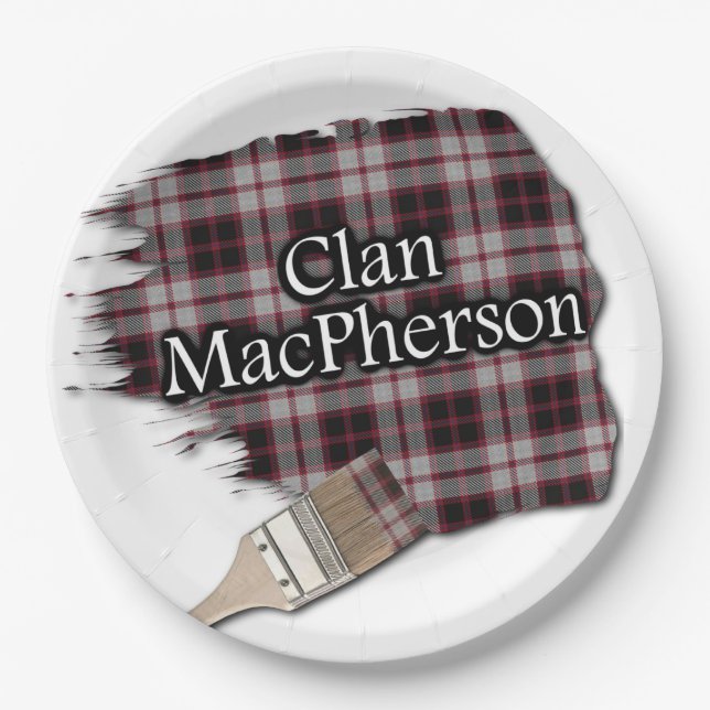 Clan MacPherson Scottish Tartan Paint Brush Paper Plate (Front)