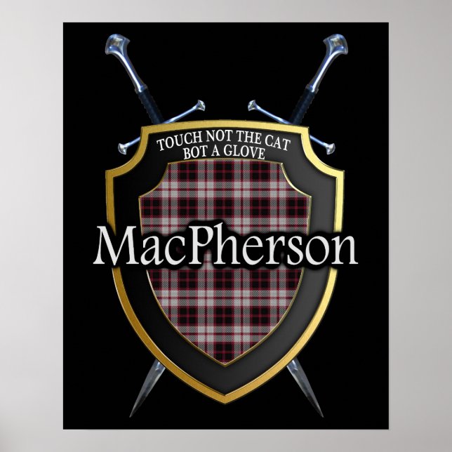 Clan MacPherson Tartan Scottish Shield & Swords Poster (Front)