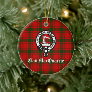 Clan MacQuarrie Tartan and Crest Ceramic Tree Decoration