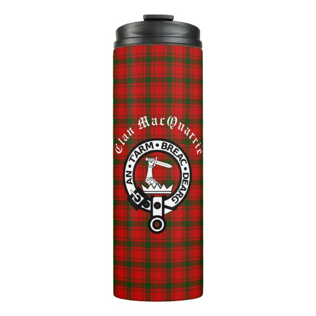Clan MacQuarrie Tartan and Crest  Thermal Tumbler (Front)