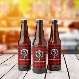 Clan MacQueen Crest Badge & Tartan Beer Bottle Label