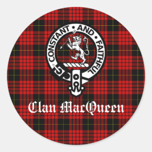 Clan MacQueen Crest Badge & Tartan Classic Round Sticker