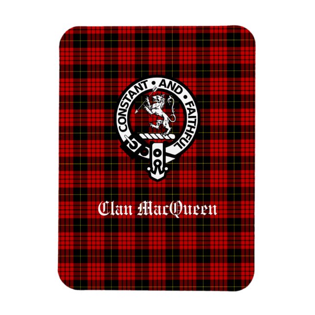 Clan MacQueen Crest Badge & Tartan Magnet (Vertical)