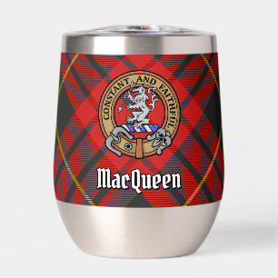 Clan MacQueen Crest over Tartan