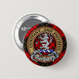 Clan MacQueen Crest over Tartan 6 Cm Round Badge
