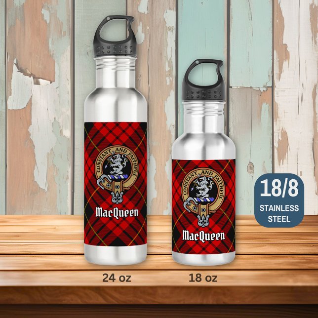 Clan MacQueen Crest over Tartan 710 Ml Water Bottle (Creator Uploaded)
