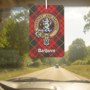 Clan MacQueen Crest over Tartan Car Air Freshener