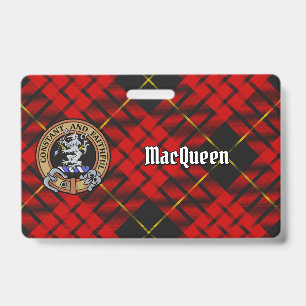 Clan MacQueen Crest over Tartan ID Badge