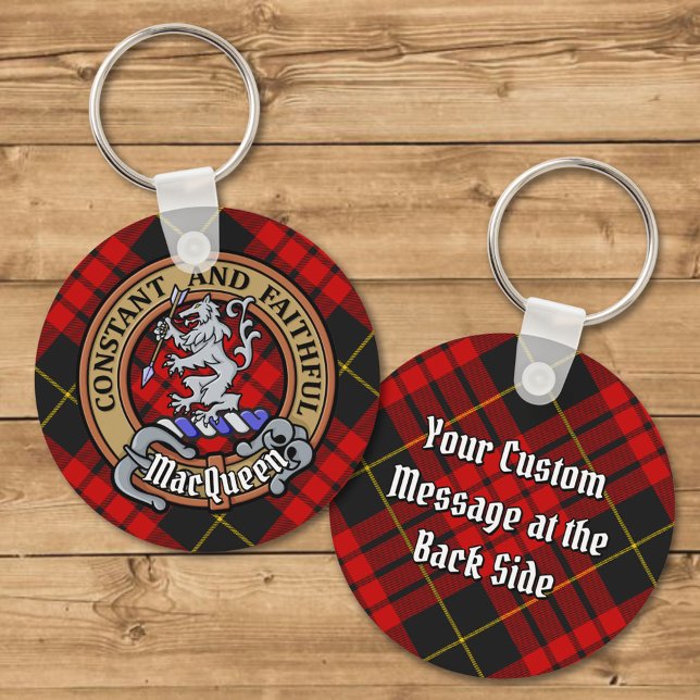 Clan MacQueen Crest over Tartan Key Ring (Creator Uploaded)