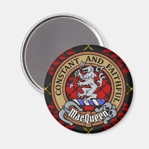 Clan MacQueen Crest over Tartan Magnet