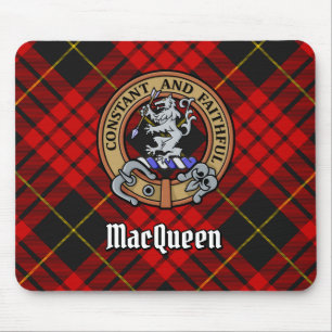 Clan MacQueen Crest over Tartan Mouse Mat