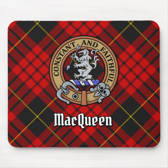 Clan MacQueen Crest over Tartan Mouse Mat (Front)