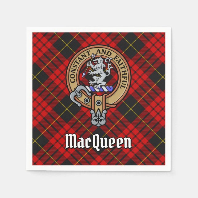 Clan MacQueen Crest over Tartan Napkin (Front)