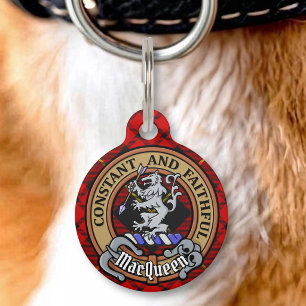 Clan MacQueen Crest over Tartan Pet Tag