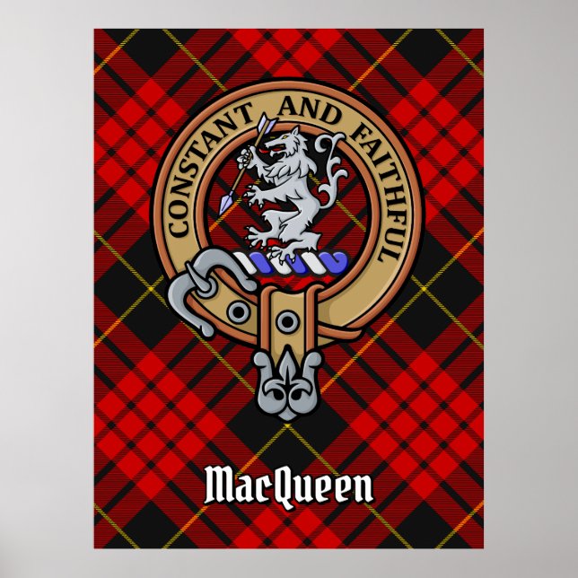 Clan MacQueen Crest over Tartan Poster (Front)