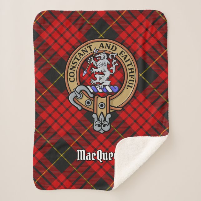 Clan MacQueen Crest over Tartan Sherpa Blanket (Front)