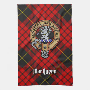 Clan MacQueen Crest over Tartan Tea Towel