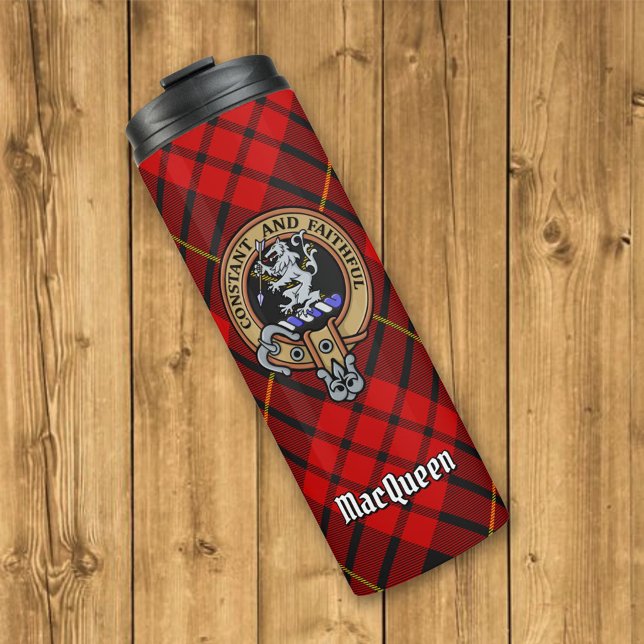 Clan MacQueen Crest over Tartan Thermal Tumbler (Creator Uploaded)