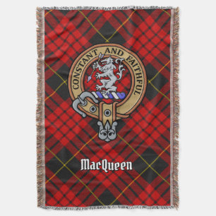 Clan MacQueen Crest over Tartan Throw Blanket
