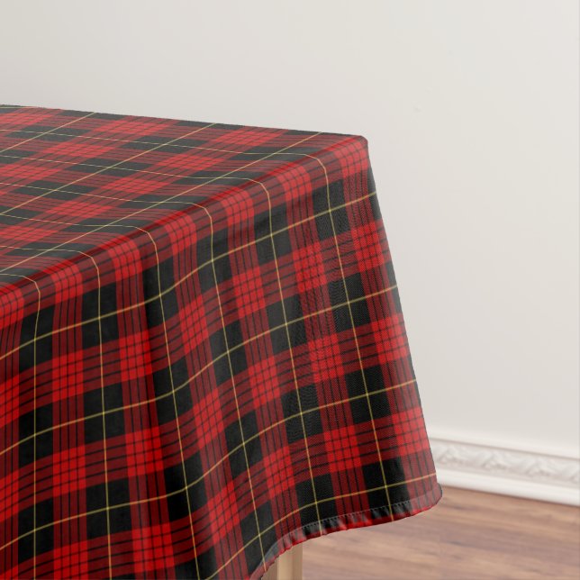 Clan MacQueen Red and Black Scottish Tartan Tablecloth (In Situ)