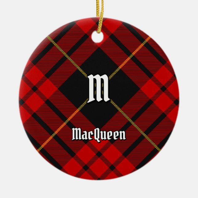Clan MacQueen Tartan Ceramic Tree Decoration (Front)