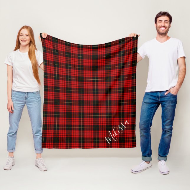 Clan MacQueen Tartan Plaid Personalised Name Fleece Blanket (In Situ)