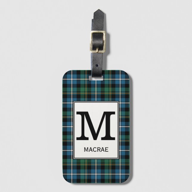 Clan MacRae Hunting Tartan Monogrammed Luggage Tag (Front Vertical)
