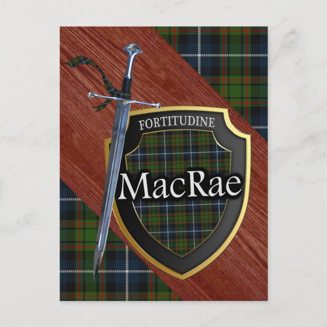 Clan MacRae Tartan Sword & Shield Postcard (Front)