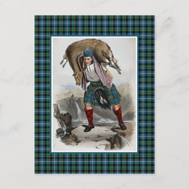 Clan MacRae Vintage Illustration Tartan Frame Postcard (Front)