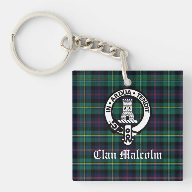 Clan Malcolm Crest Badge and Tartan Key Ring (Front)