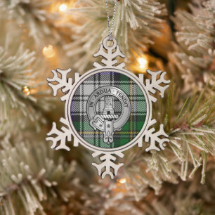 Clan Malcolm Crest & Dress Tartan Snowflake Pewter Christmas Ornament